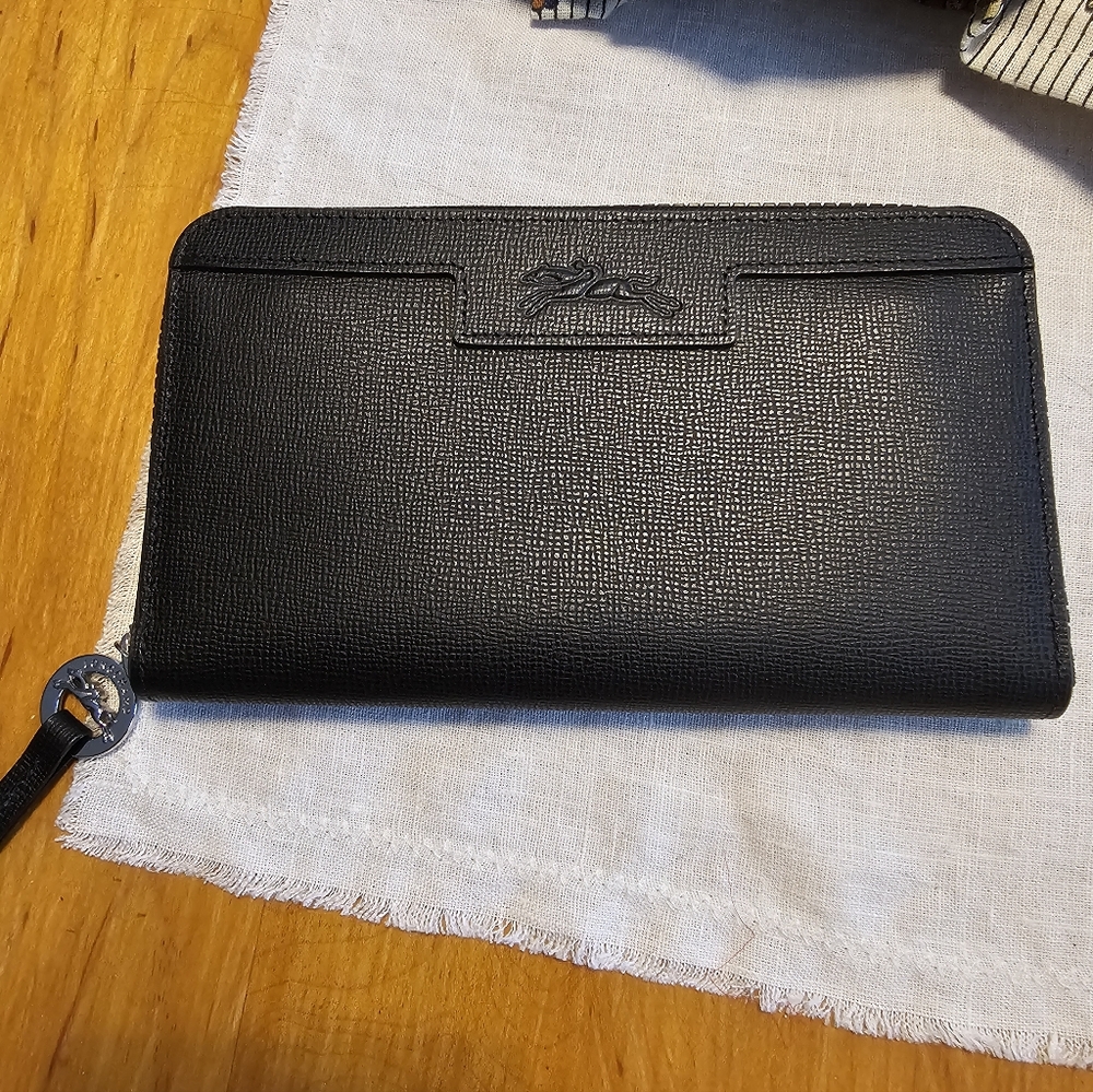 Longchamp Neo Neoprene Leather Trim Le Pliage Black Wallet Like New
